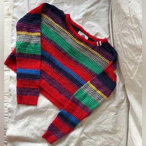 Vintage cropped knit crochet multi colored striped sweater